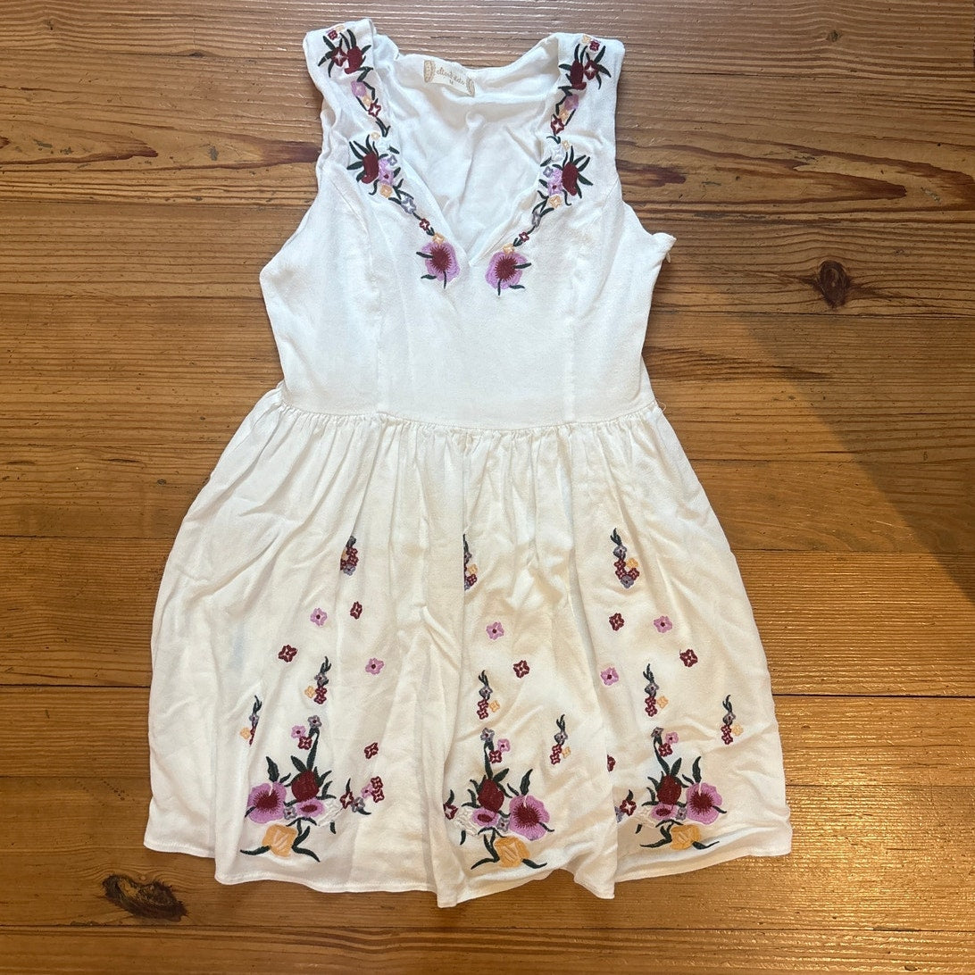 Altar'd State white sleeveless floral fit flare embroidered mini dress SIZE M