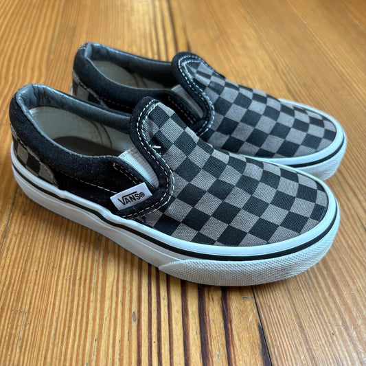 VANS gray black checkered low top slip on kids sneakers SIZE 11
