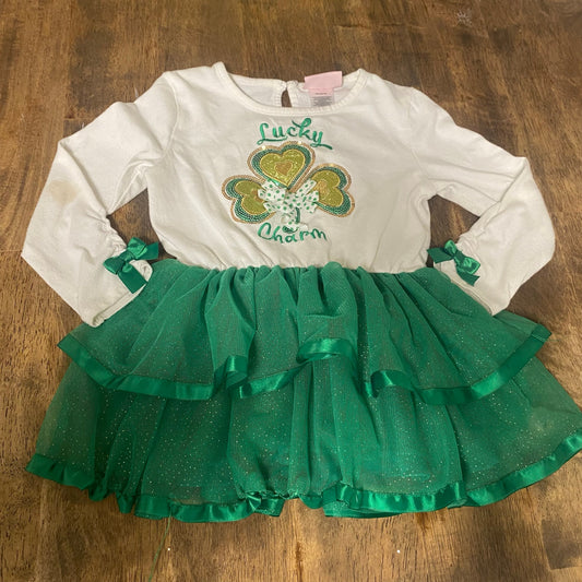 Little Lass St. Patrick's Day white green tutu lucky charm shirt SIZE 4T