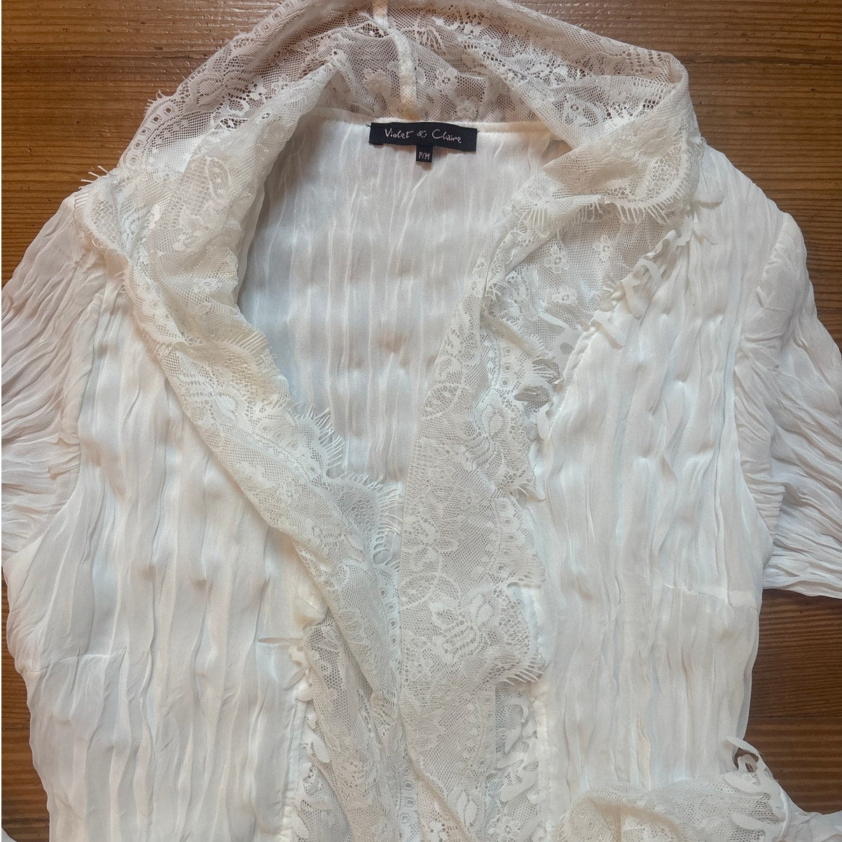 Violet & Claire ivory fairy lace sheer long sleeve button blouse SIZE M