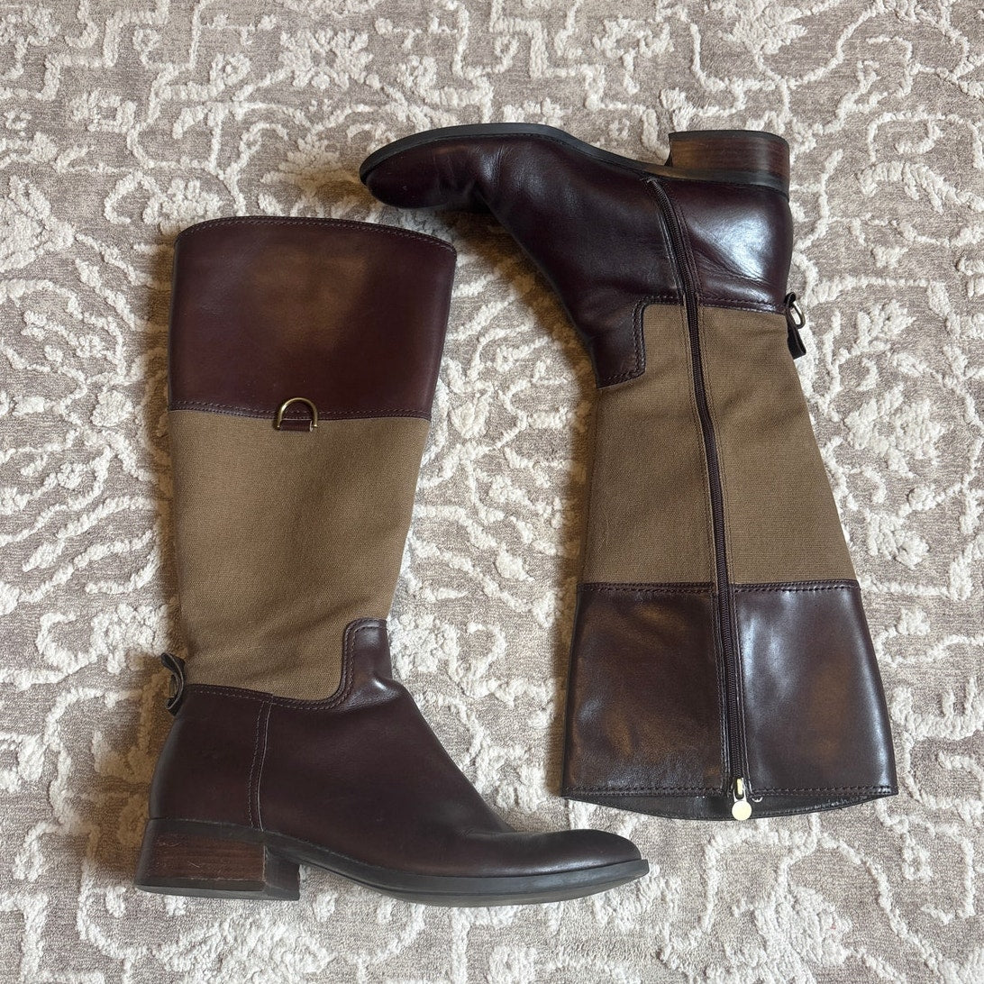 Etienne Aigner two toned leather heeled plaid lined riding boots SIZE 10M