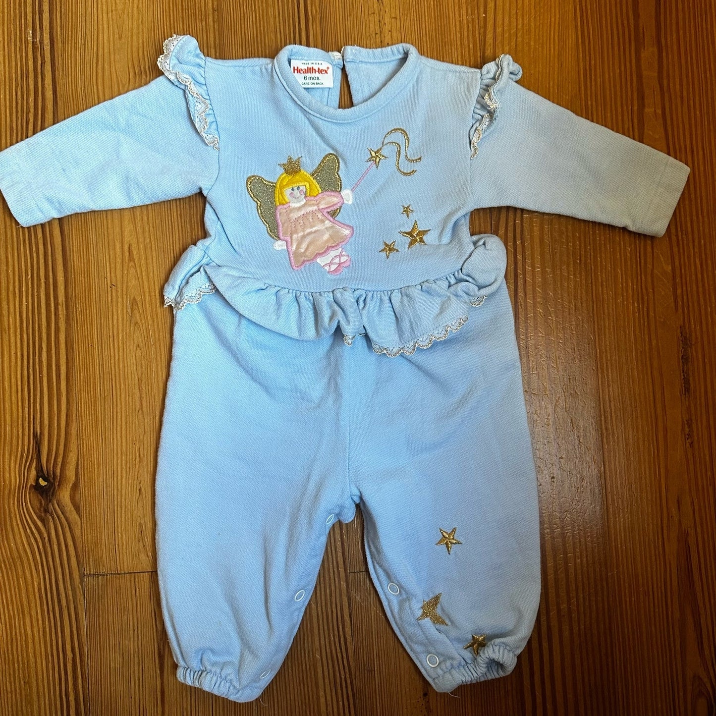 Healthtex light blue vintage sweater princess ruffle sleeper SIZE 6M