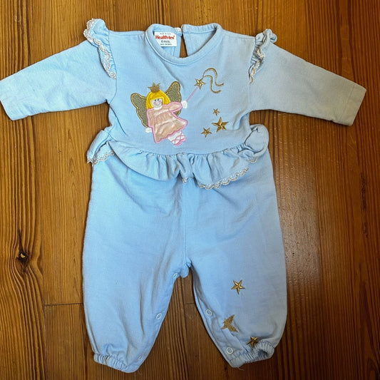 Healthtex light blue vintage sweater princess ruffle sleeper SIZE 6M