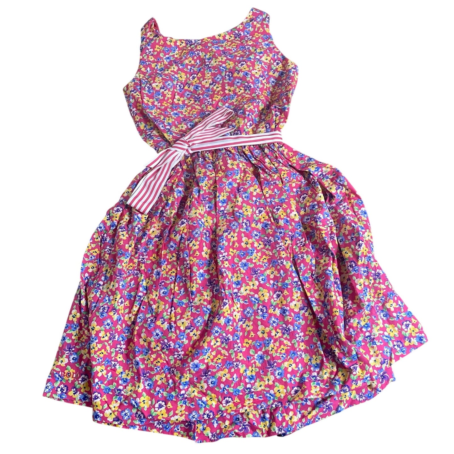 Polo Ralph Lauren pink floral fit flare tank tie waist dress SIZE 16