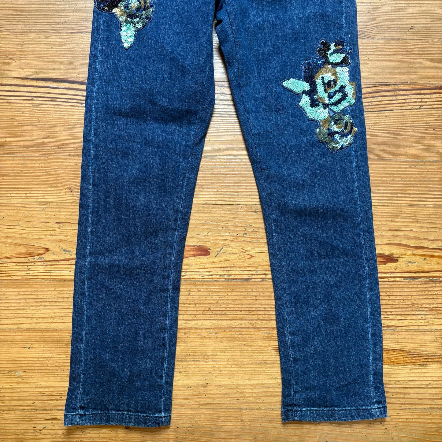 NWT Pilcro Anthropologie dark wash slim boyfriend sequin floral jeans SIZE 27