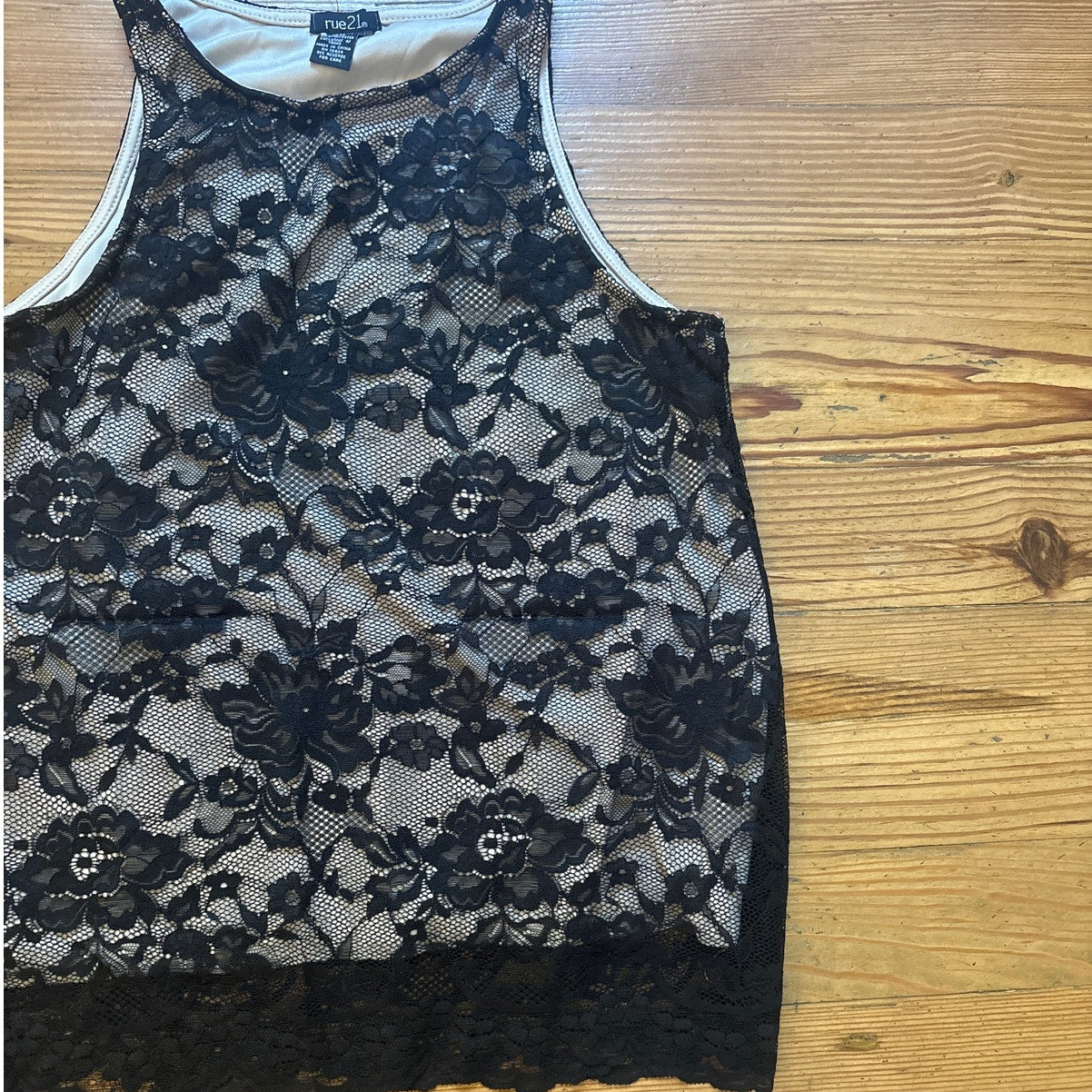 rue21 black lace overlay nude tank SIZE M