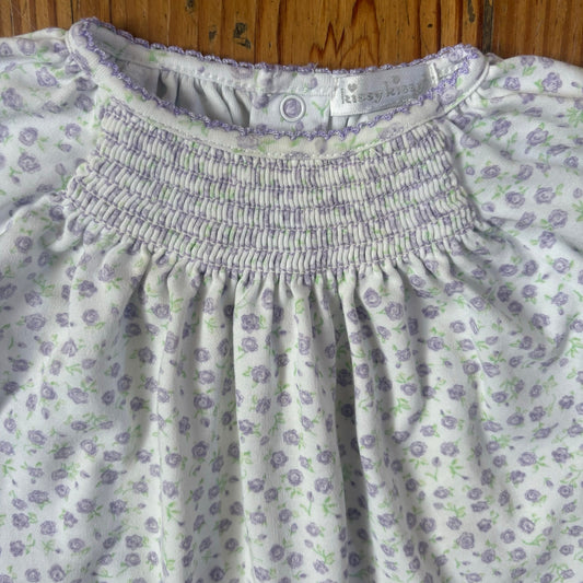Kissy Kissy white purple floral smocked pima footed bodysuit SIZE 6-9M