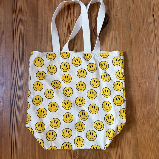 Boho Living beige smiley face large canvas tote bag