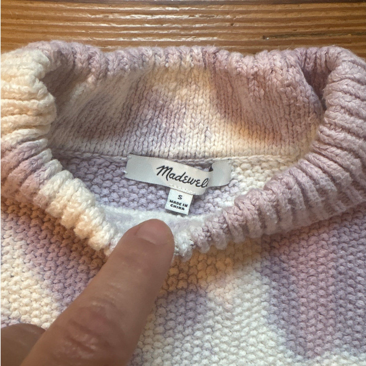 Madewell white purple green tie dyed knit puff sleeve mock neck sweater SIZE S