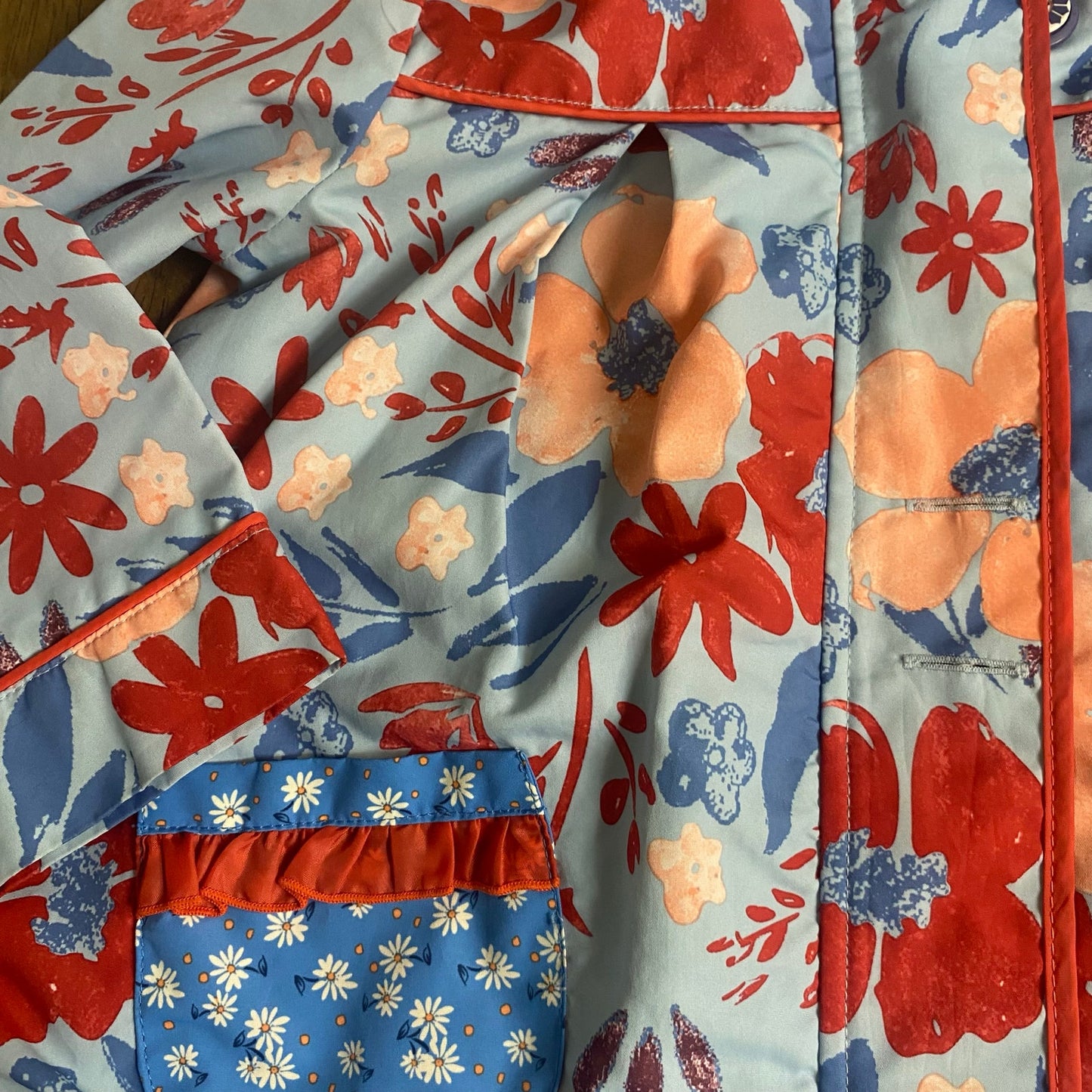 Matilda Jane blue red floral ruffle hooded full zip girls jacket SIZE 6