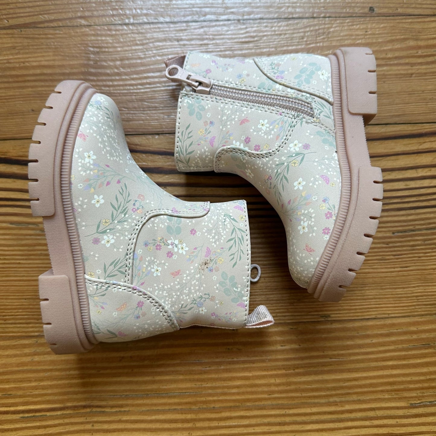 NWOT Cat & Jack light pink floral zipper side booties SIZE 5
