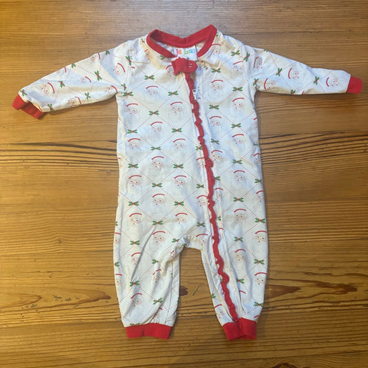 Jellybean white red trim vintage Santa Christmas full zip baby pajamas SIZE 18M