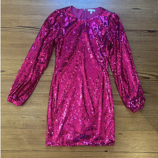Flying Tomato hot pink sequin long puff sleeve dress SIZE M