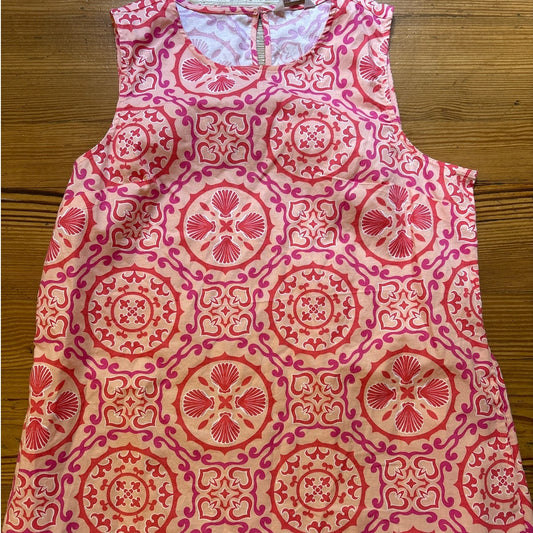 Crown & Ivy pink coastal seashell sleeveless cotton dress SIZE L