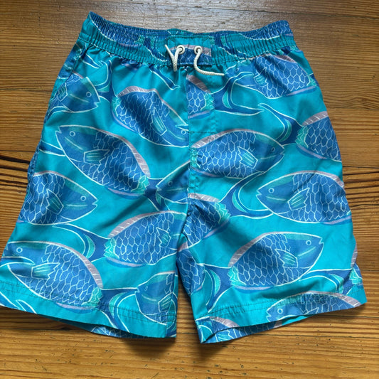 Tea blue teal fish drawstring lined boys swimsuit swim trunks SIZE 8