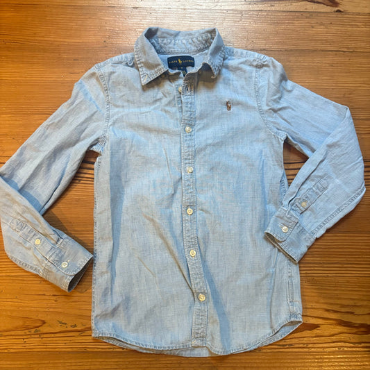 Ralph Lauren light blue jean long sleeve button up boys dress shirt SIZE 10