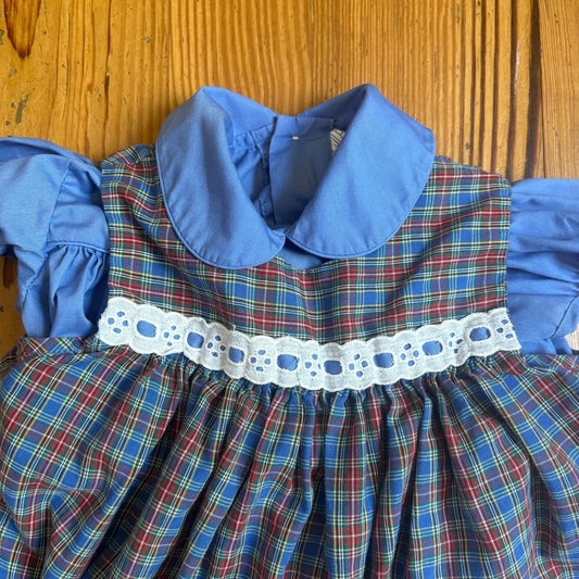 Lord & Taylor vintage blue plaid lace shirt overall short sleeve shirt SIZE 2