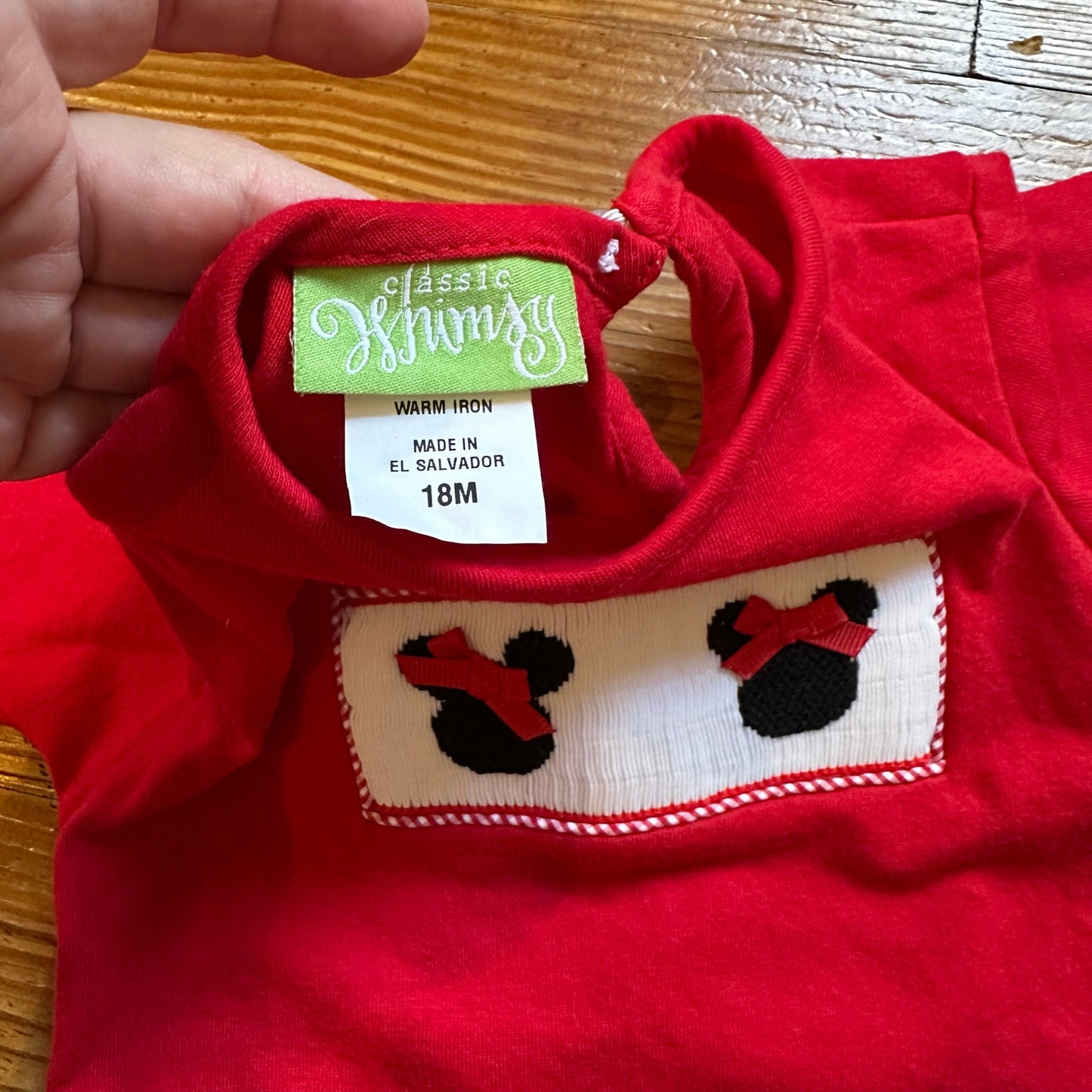 Classic Whimsy red smocked Minnie Mouse long sleeve pant set SIZE 18M