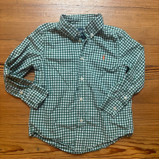 Ralph Lauren green white checkered long sleeve button up boys shirt SIZE 4T