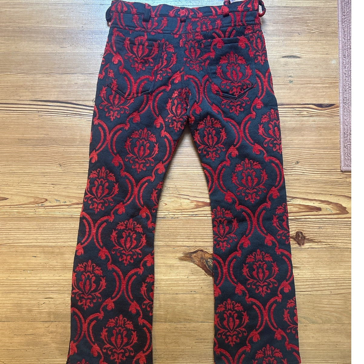 Dracula Clothing red brocade office snap bottom boot cut pants SIZE 38