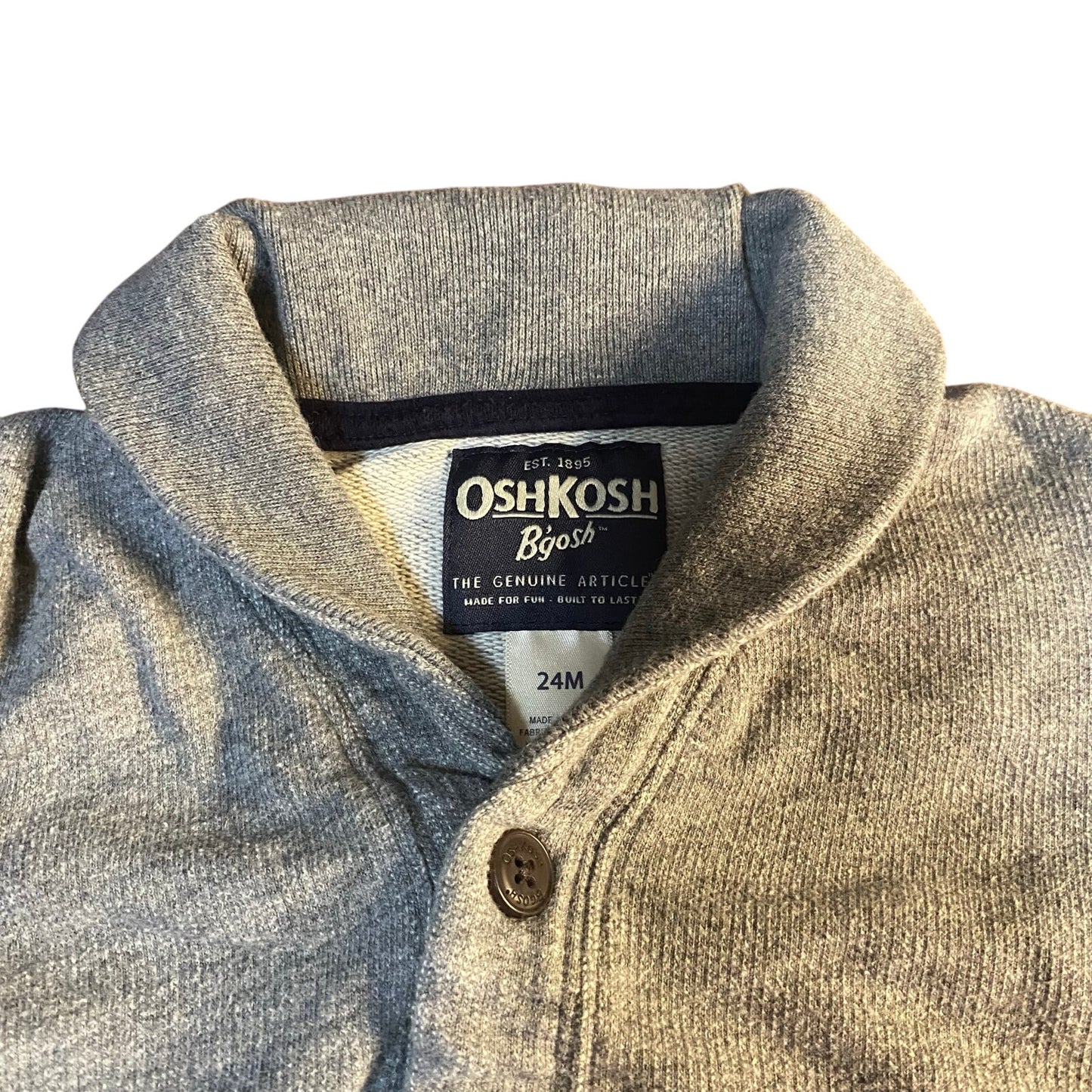 OshKosh B'gosh gray varsity sleeve lined cardigan boys sweater SIZE 24M