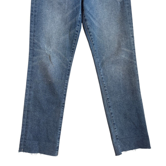 Evereve medium wash high rise straight leg raw hem button fly jeans SIZE 27
