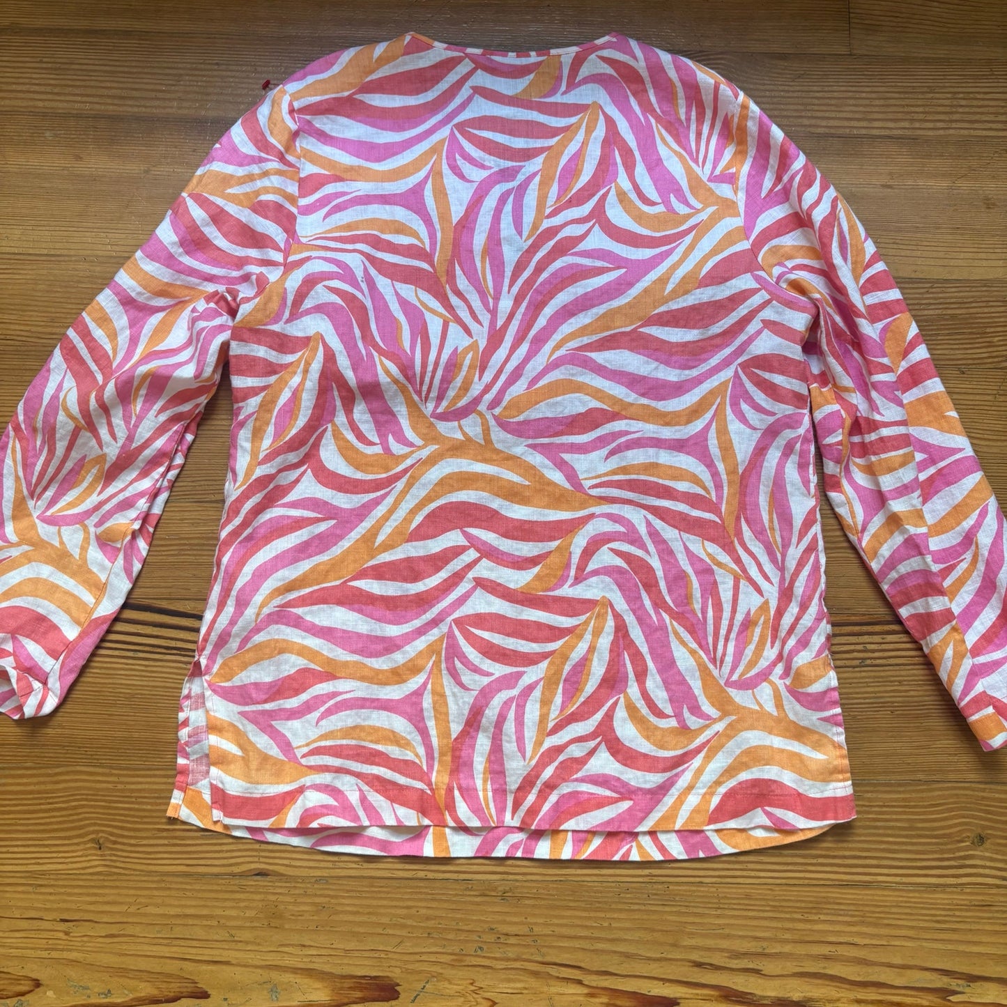 Mercer & Madison orange pink with sequin v neckline linen shirt SIZE L