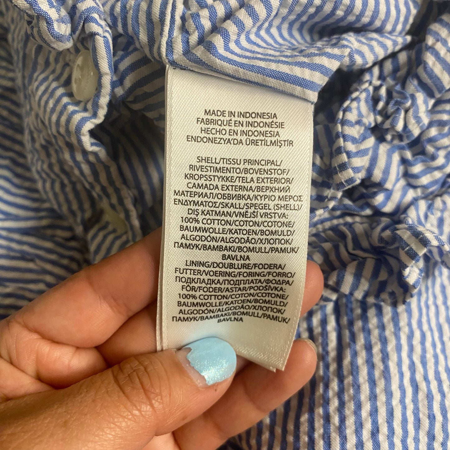 Polo Ralph Lauren blue seersucker sleeveless ruffle collar tiered dress SIZE 5