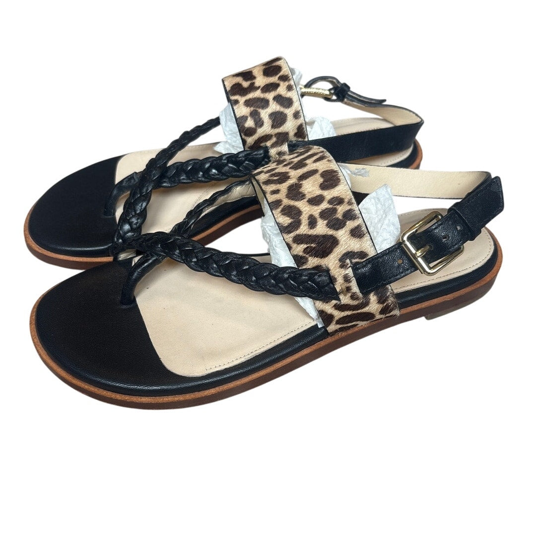 Cole Haan leather black leopard print calf hair slingback thong sandal SIZE 5