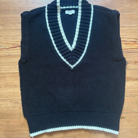 Elan black white trim knit oversized varsity sweater pullover vest SIZE S