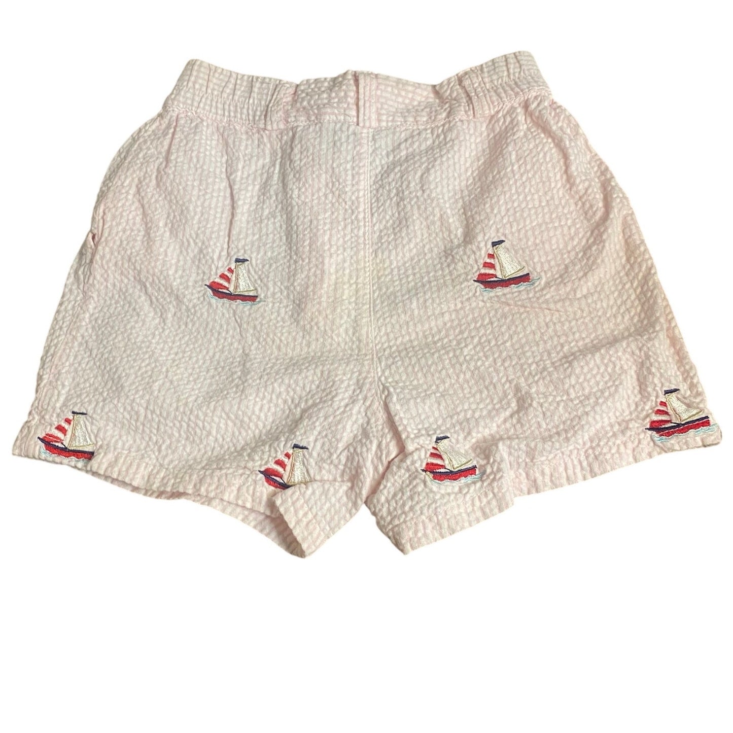 Cricket Kids pink white seersucker sailboard embroidered girls shorts SIZE 4