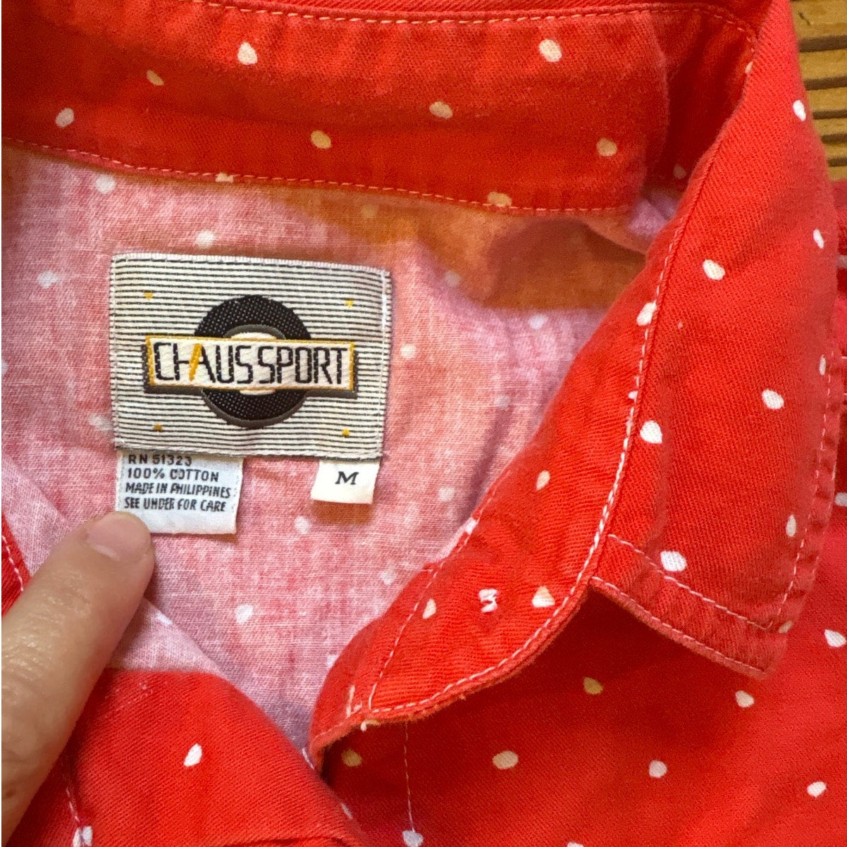 Chaus Sport 90s red white polka dot short sleeve button up womens shirt SIZE M