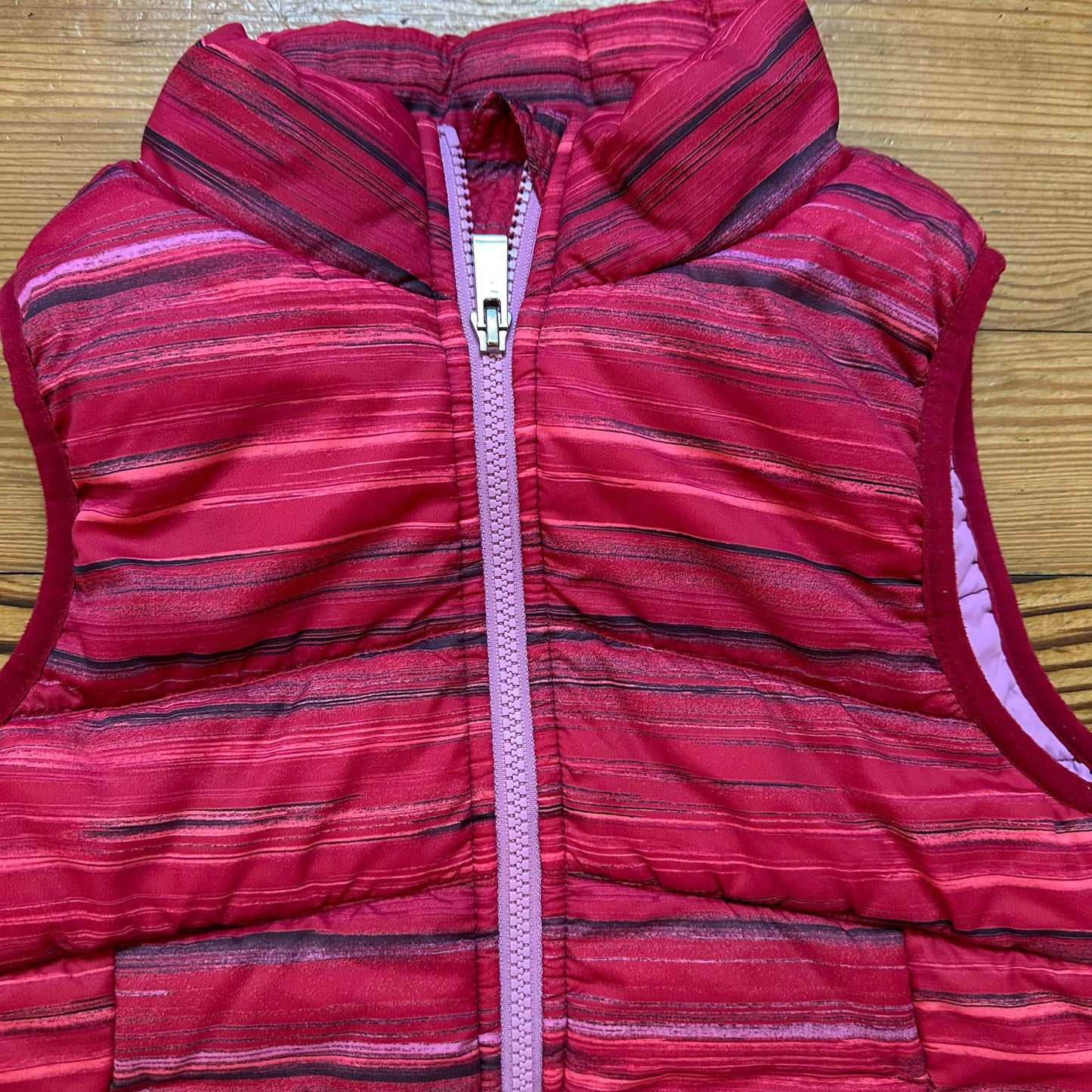 Nike red pink striped full zip puffer vest SIZE 6