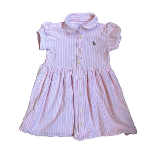 Ralph Lauren  light pink white striped short sleeve polo dress SIZE 12M