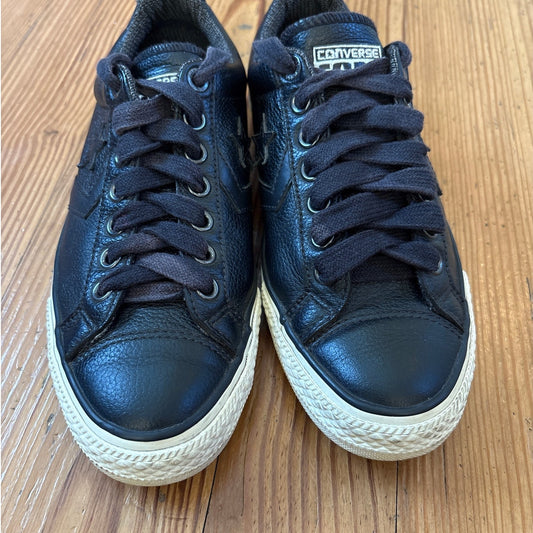 Converse All Star black leather low top unisex lace sneakers SIZE M7 W9