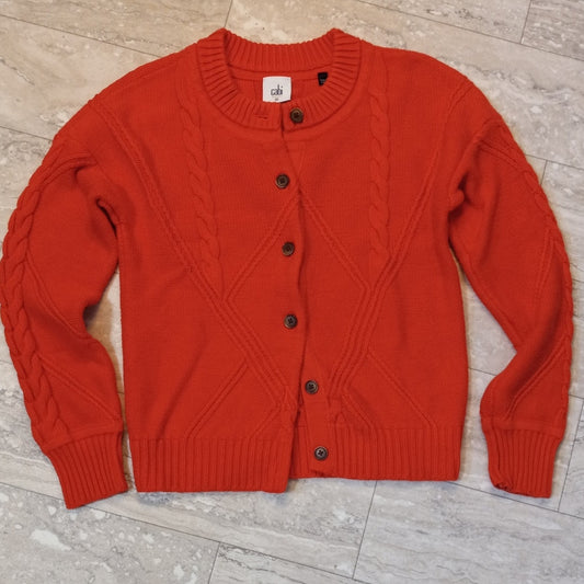 CAbi orange cable knit button cardigan sweater SIZE XS