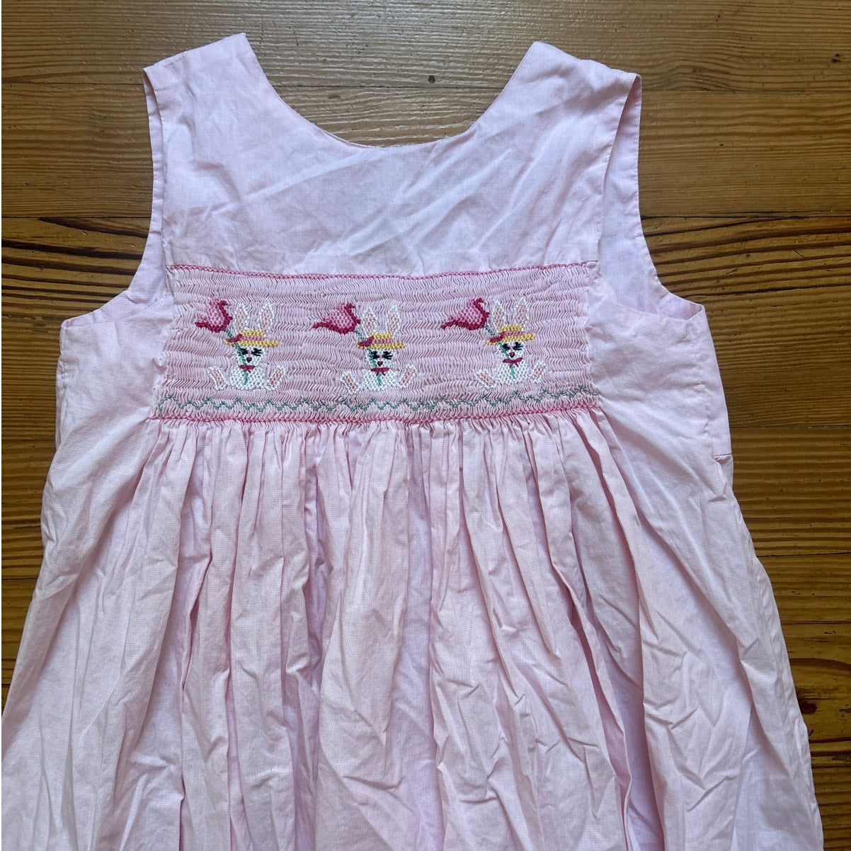 Pink smocked rabbit bunny spring girls tank dress SIZE 8