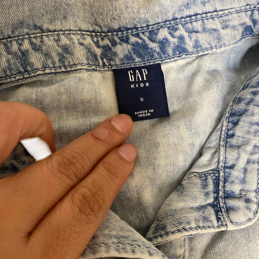 Gap light acid wash denim tiered short sleeve jean dress SIZE S