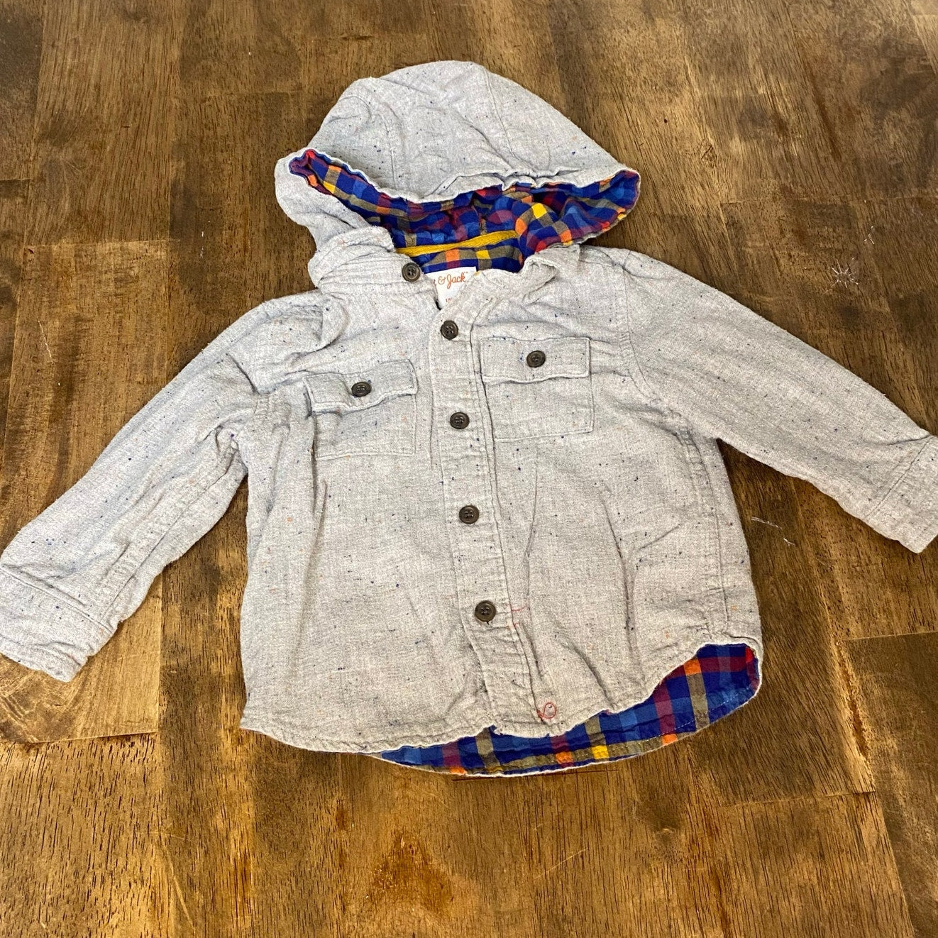 Cat & Jack light gray flannel lined hooded button up long sleeve shirt SIZE 18M