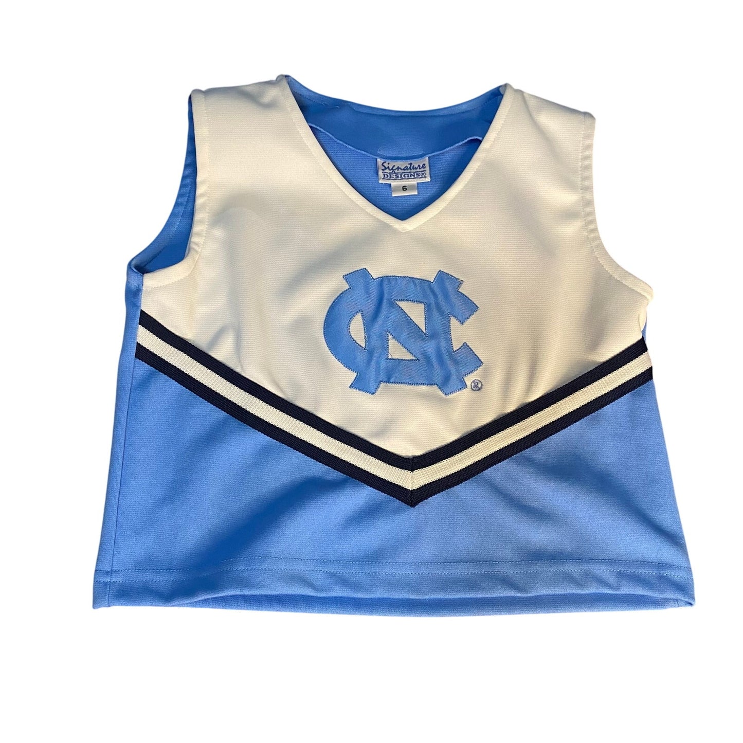 Signature North Carolina Tar Heels blue white sleeveless cheer shirt SIZE 6
