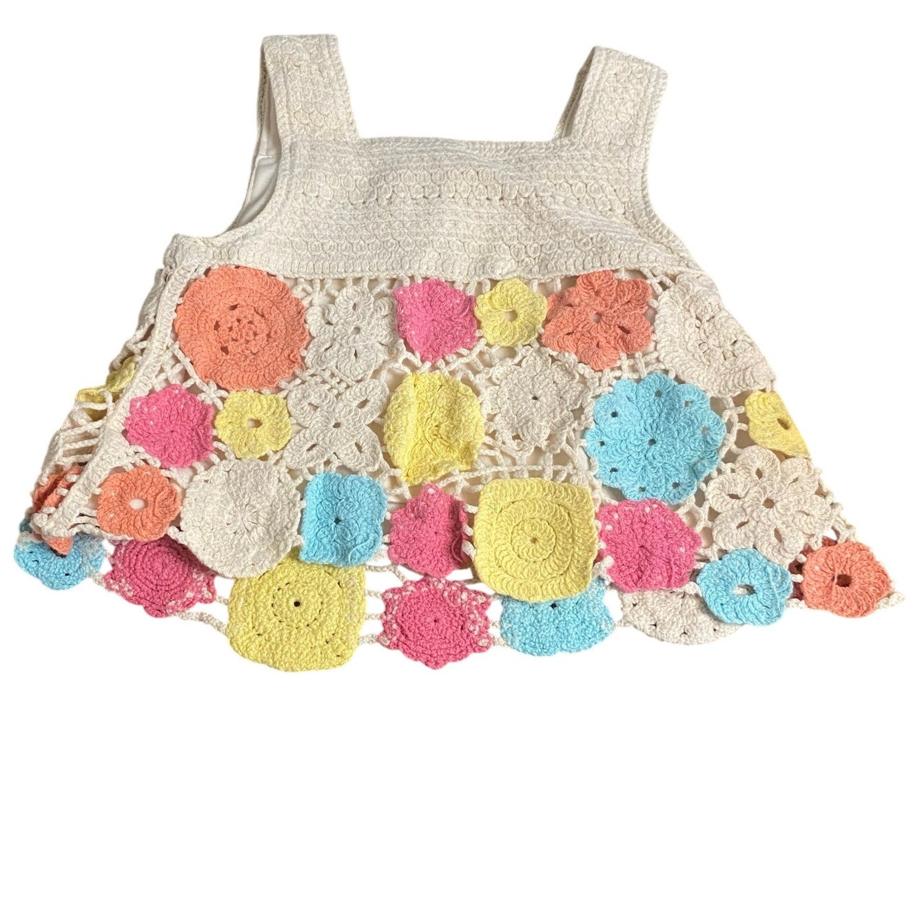 Rare Editions white floral pastel colorful crochet toddler tank SIZE 3T