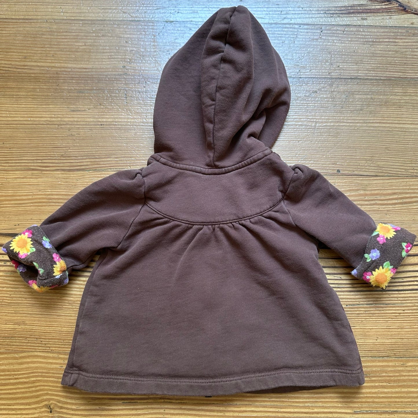 Gymboree brown sunflower embroidered full zip hooded sweatshirt SIZE 3M