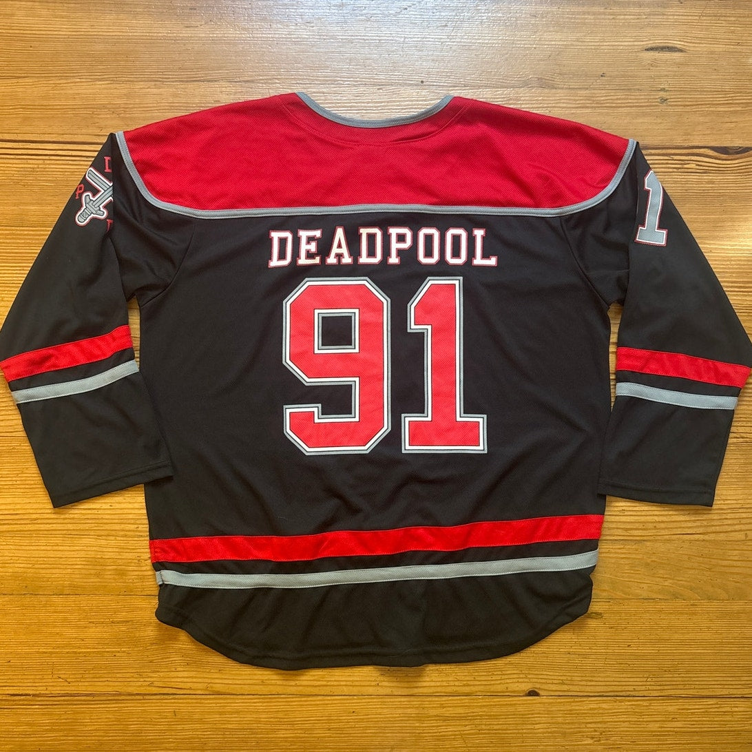Marvel Deadpool graphic black red long sleeve jersey shirt SIZE 2XL