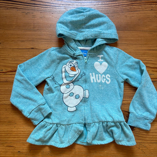 Disney Frozen Olaf graphic full zip hooded ruffle bottom sweatshirt SIZE 5T