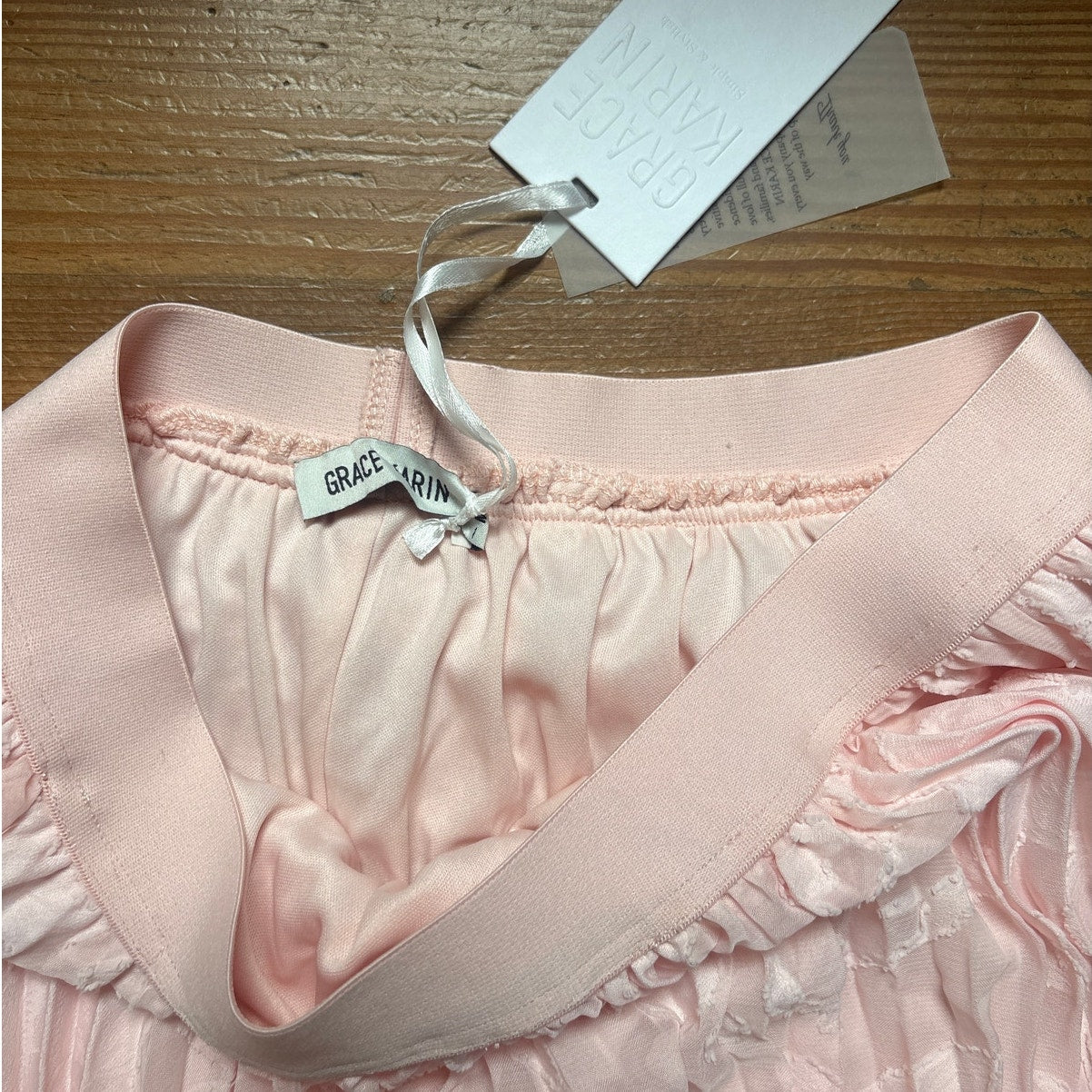 NWT Grace Karin light pink floral pleated elastic waist midi skirt SIZE M