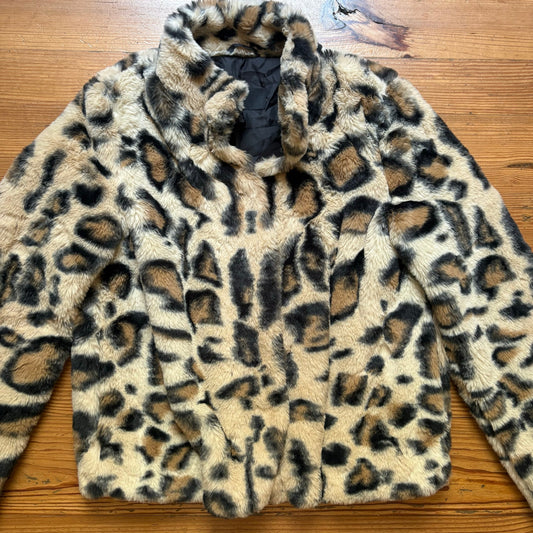 Vero Moda cheetah print faux fur snap winter coat SIZE L