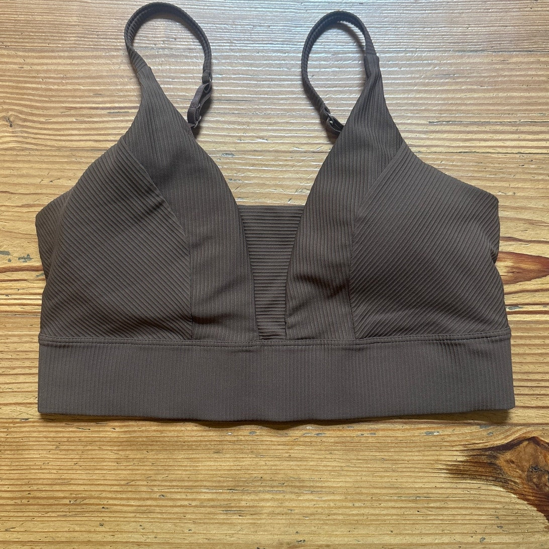 Old Navy dark brown plunge neckline adjustable strap sports bra SIZE M