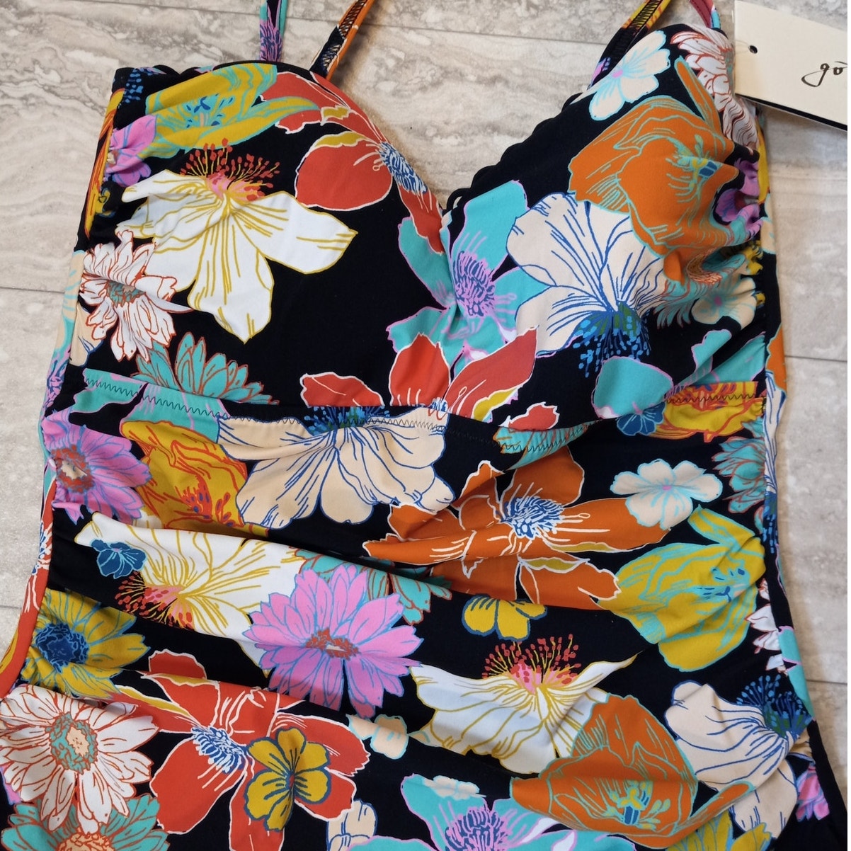 NWT Gottex Rising Sun black colorful floral one piece swimsuit dress SIZE 10