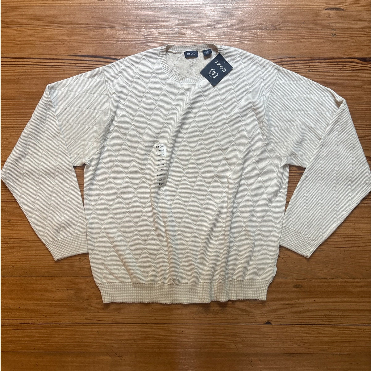 NWT IZOD light beige argyle crew sweater SIZE XL