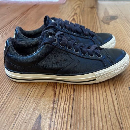 Converse All Star black leather low top unisex lace sneakers SIZE M7 W9
